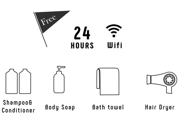 Free - 24HOURS / Wifi / Shampoo&Conditioner / Body Soap / Bath towel / Hair Dryer
