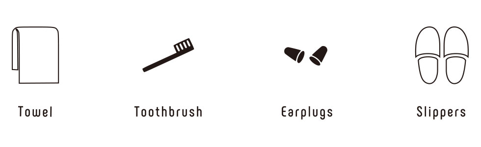 Towel / Toothbrush / Earplugs / Slippers
